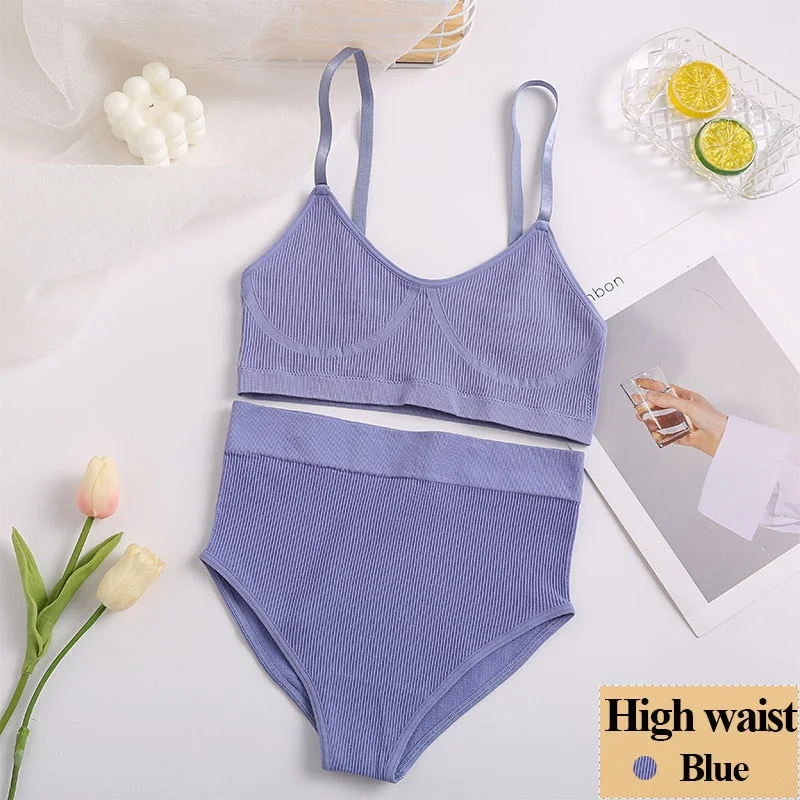 New Women Bra Panties Set Sexy Push Up Bralette Female Fitness Seamless Underwear Sports Lingerie Brassiere Girls Tank Crop Top