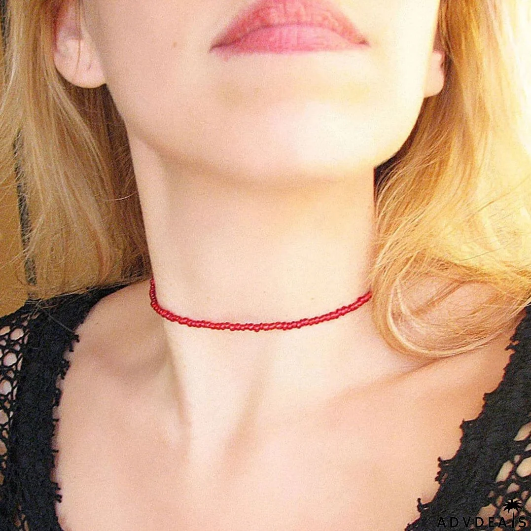 Beachy Polished Seed Enamel Bead Choker Necklace - Red