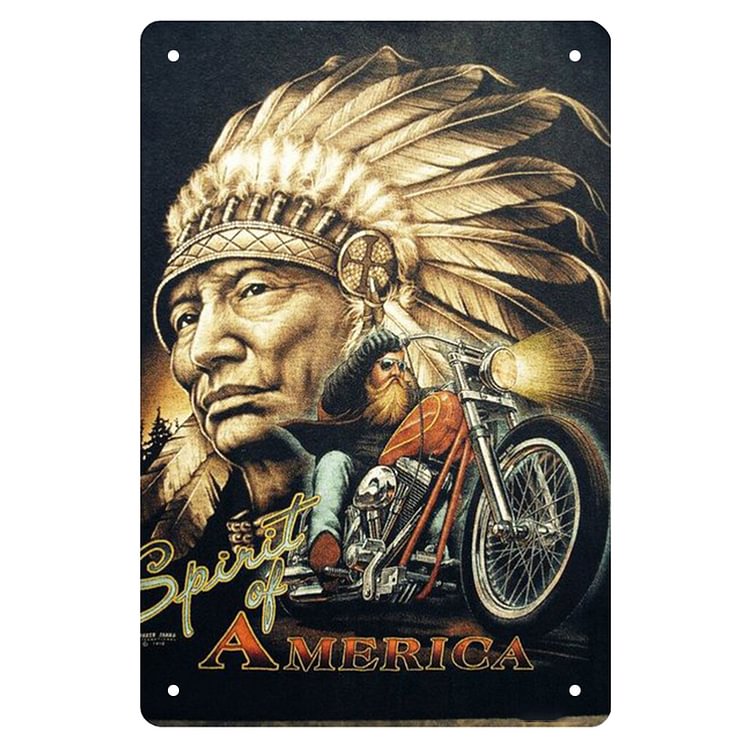 Vieil homme indien à moto - Enseigne Vintage Métallique/Enseignes en bois - 20*30cm/30*40cm