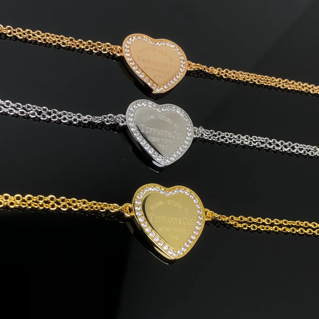 Tiffany Paved Diamond Heart Charm Chain Bracelet