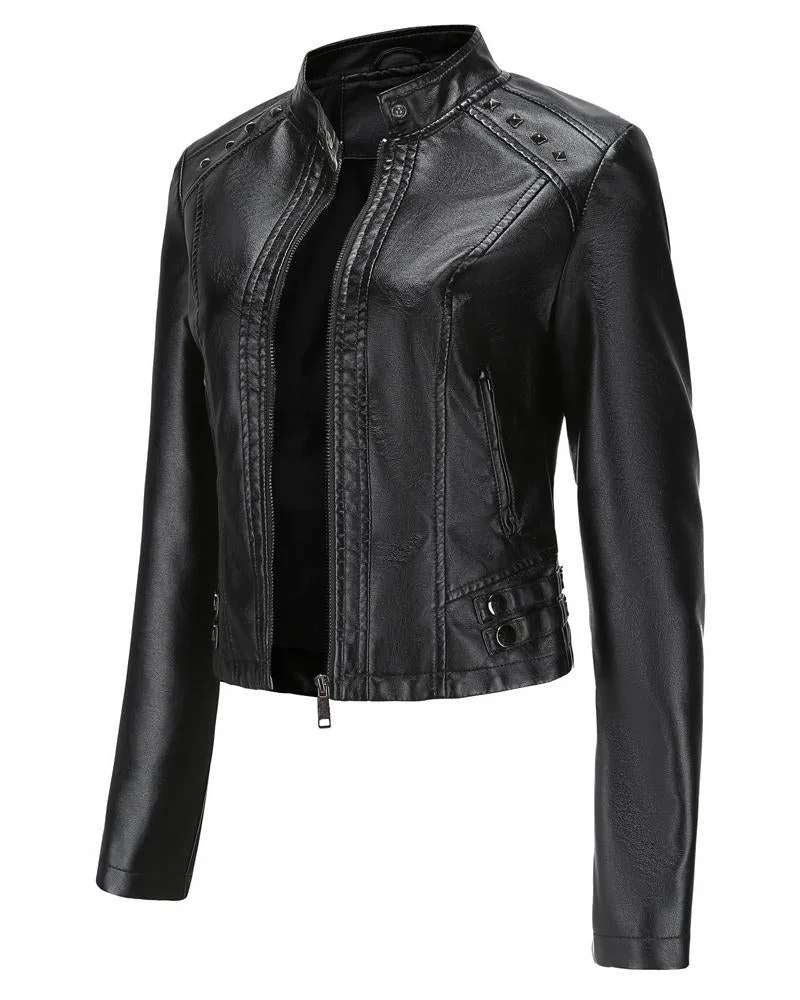 Women's casual leather jacket coats-120308