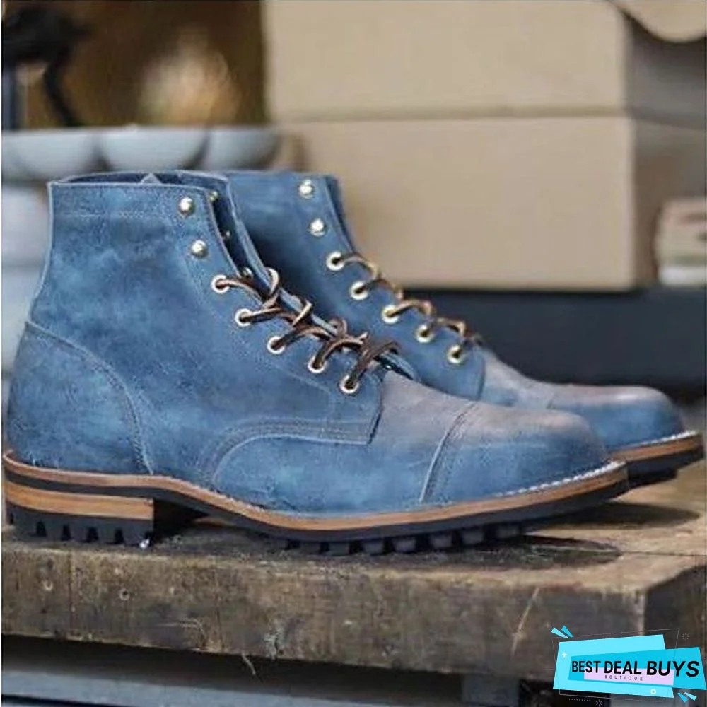 Men's Fall / Winter Casual Daily Boots Pu Black / Army Green / Blue / Square Toe