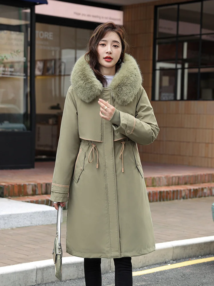 Woherb One Dress Three Wear Detachable Pie To Overcome The Wool Collar Female Long Knee Cotton-Padded Clothes And Thick Waist Show Thin Cotton Coat-Outfit Ideas
