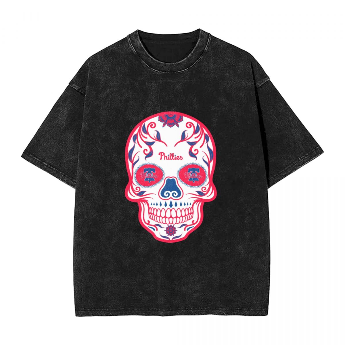Philadelphia Phillies Skull Washed Oversized Vintage Men's T-Shirt