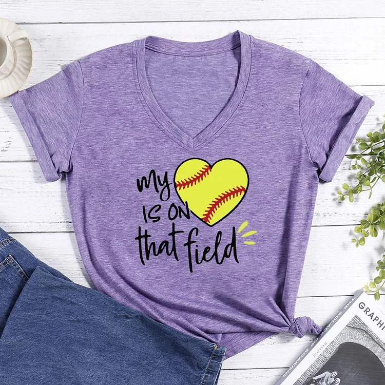 My Heart Is On That Field Softball V-neck T Shirt-Annaletters