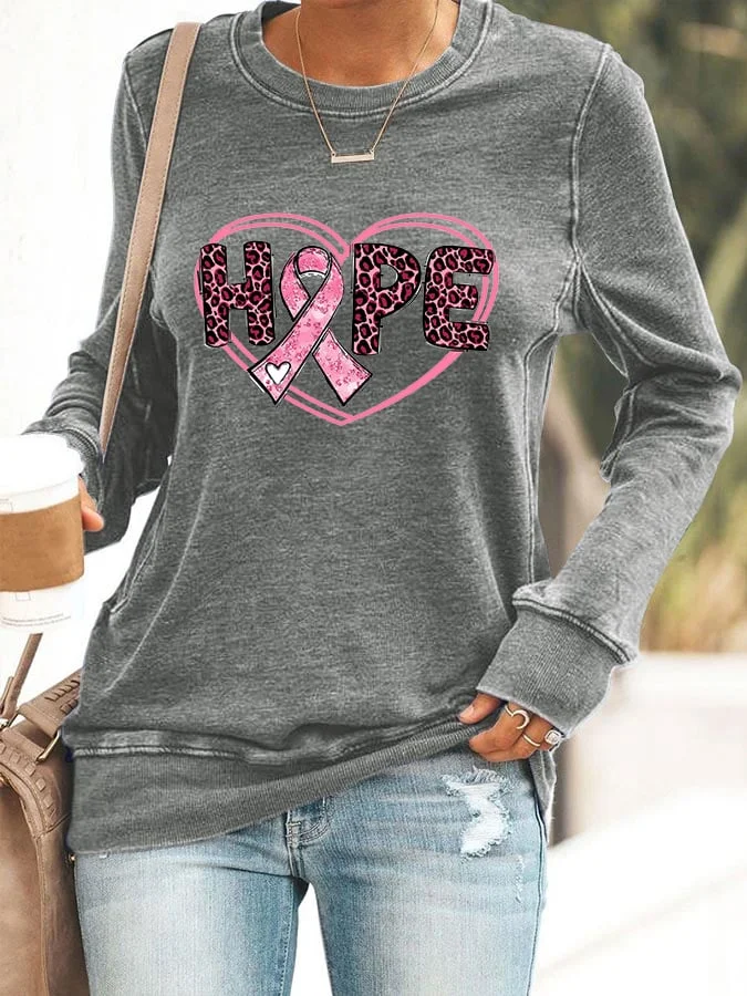 Women's Breast Cancer Hope Pink Ribbon Crew Neck Sweatshirt socialshop