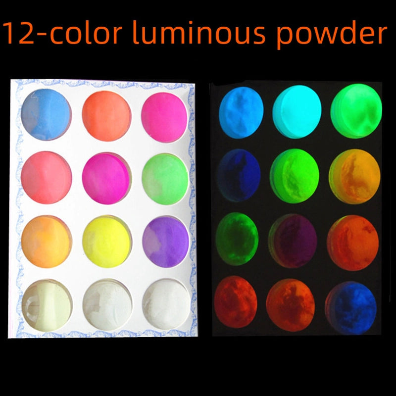 12 Color Luminous Powder Pearl Powder Fluorescent Powder Diy Slime Crystal Mud Glue Material Color Box Nail Art