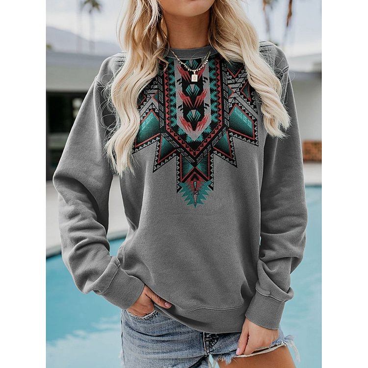 Artwishers Printed Casual Loose Round Neck Sweater
