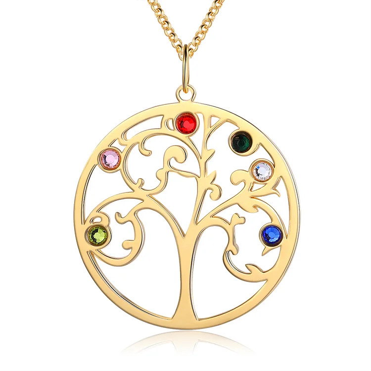 Family Tree Necklace 6 Birthstones Personalized Family Necklace Gift for Mom