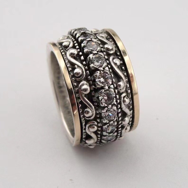 New jewelry simple carved gem lady ring wide version exaggerated index finger ring ring