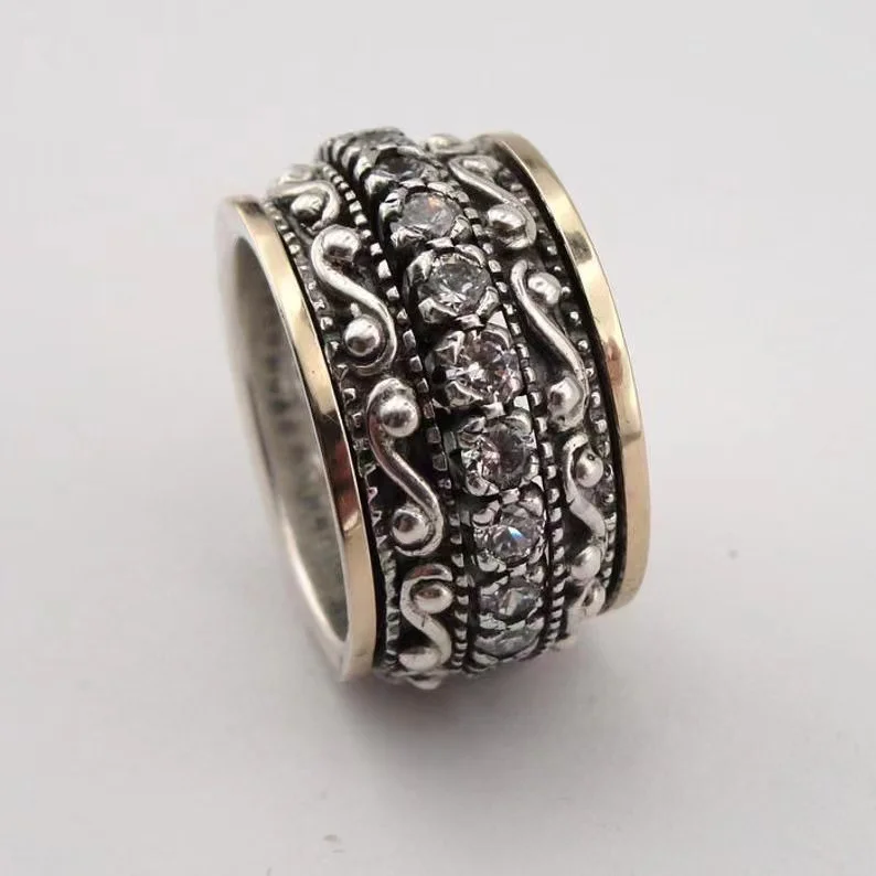 New jewelry simple carved gem lady ring wide version exaggerated index finger ring ring