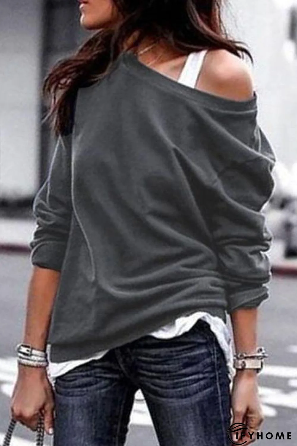 One Shoulder Long Sleeve Hoodie | IFYHOME