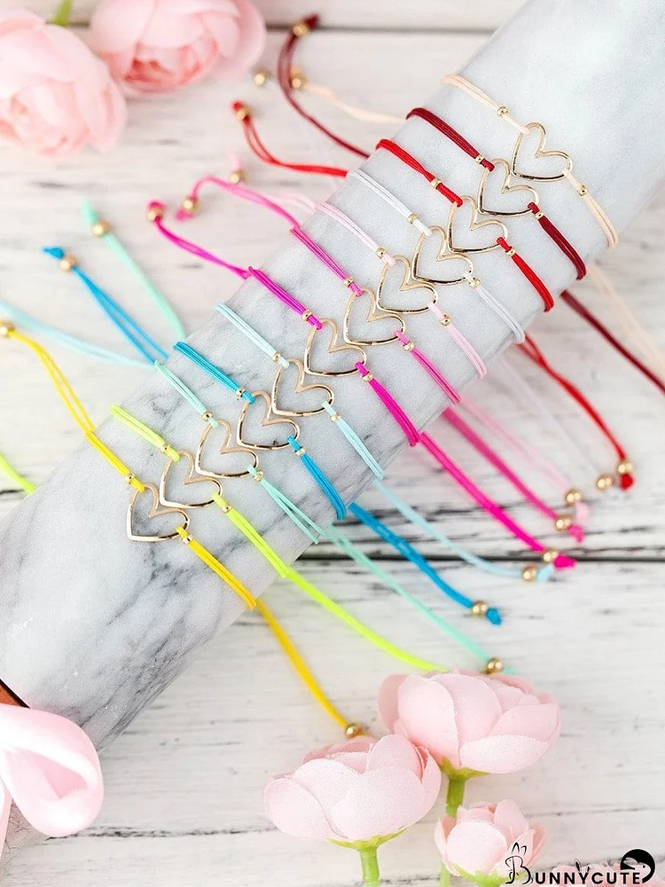 Heartfelt 12-Piece Multicolor Heart Bracelet Set