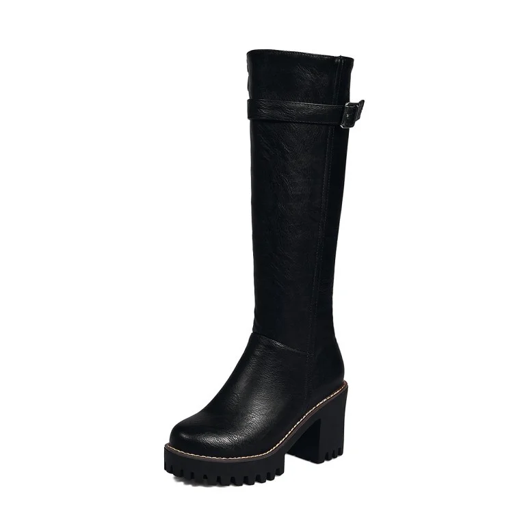 Tanguoant Tanguoant Women's Shoes Belt Buckle Thick Heel High Tube Martin Boots Large Size Women's Boots Perennial Style X18-1