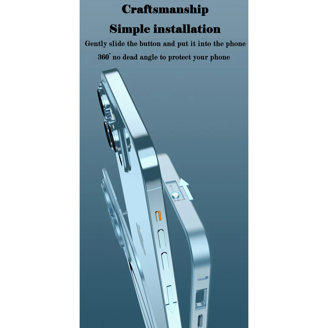 For iPhone 13/14 Series Single-Sided Snap Fastener Aluminum Alloy Frame Phone Case