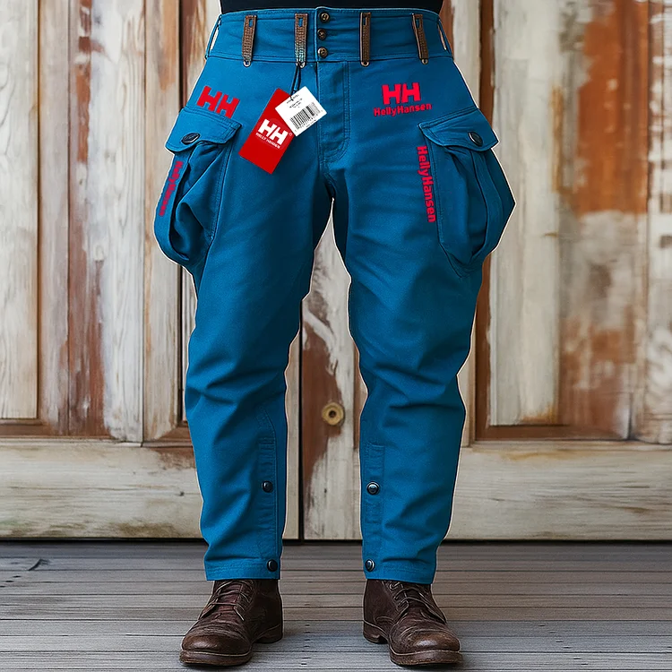 Spodnie dresowe z materiału w stylu vintage, z dużymi kieszeniami, ogrodniczki