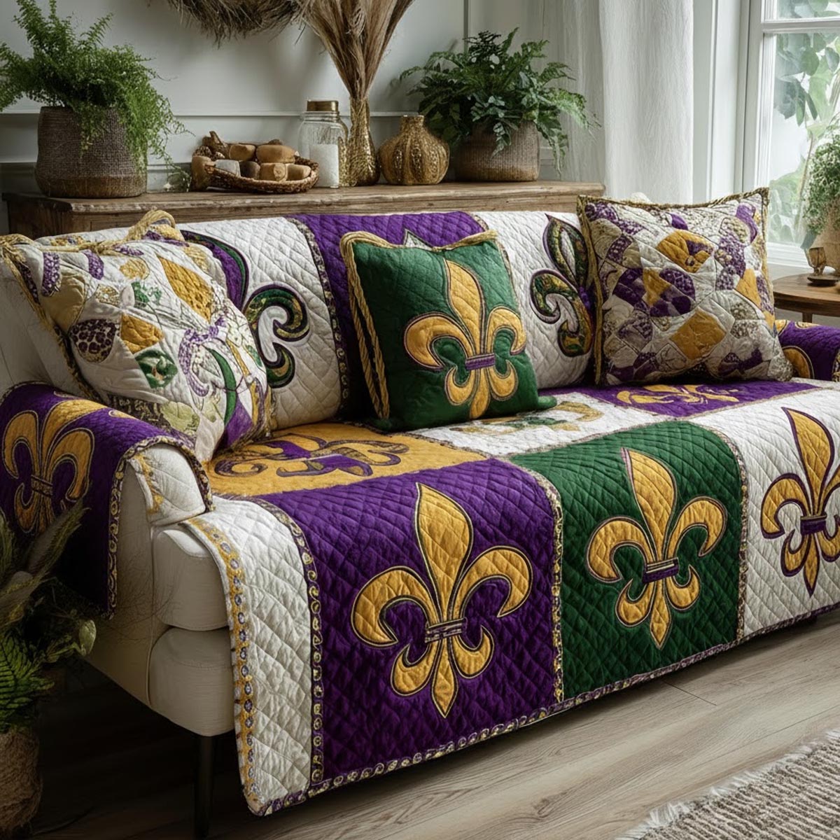 Mardi Magic Quilted Sofa Cover NCU0DV9165 everthome