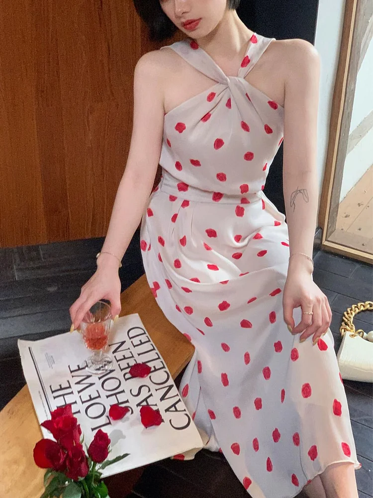 Polka Dot Halter Neck Dress