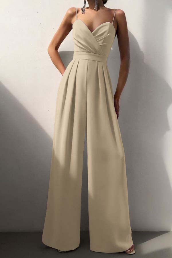 Hidais Chic Lilac Sweetheart Spaghetti Strap Sleeveless Pleated Long Wid-Leg Jumpsuit
