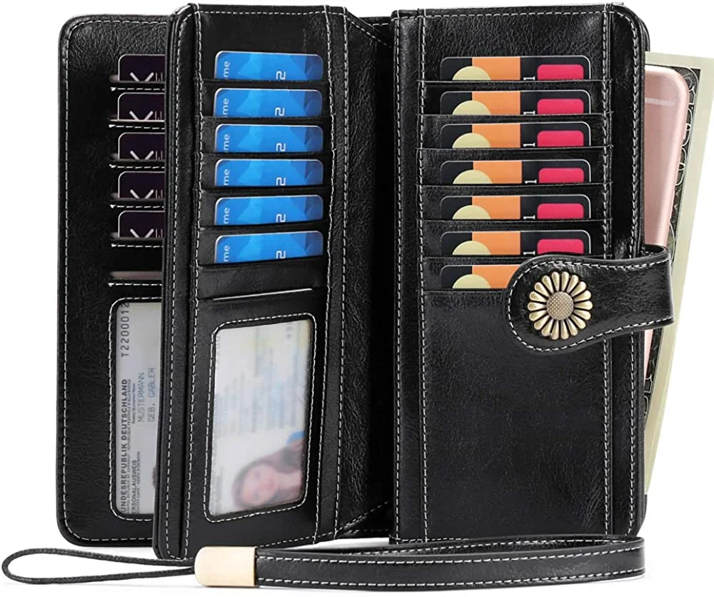 Women's Wallets, Large Capacity with RFID Protection, Genuine Leather