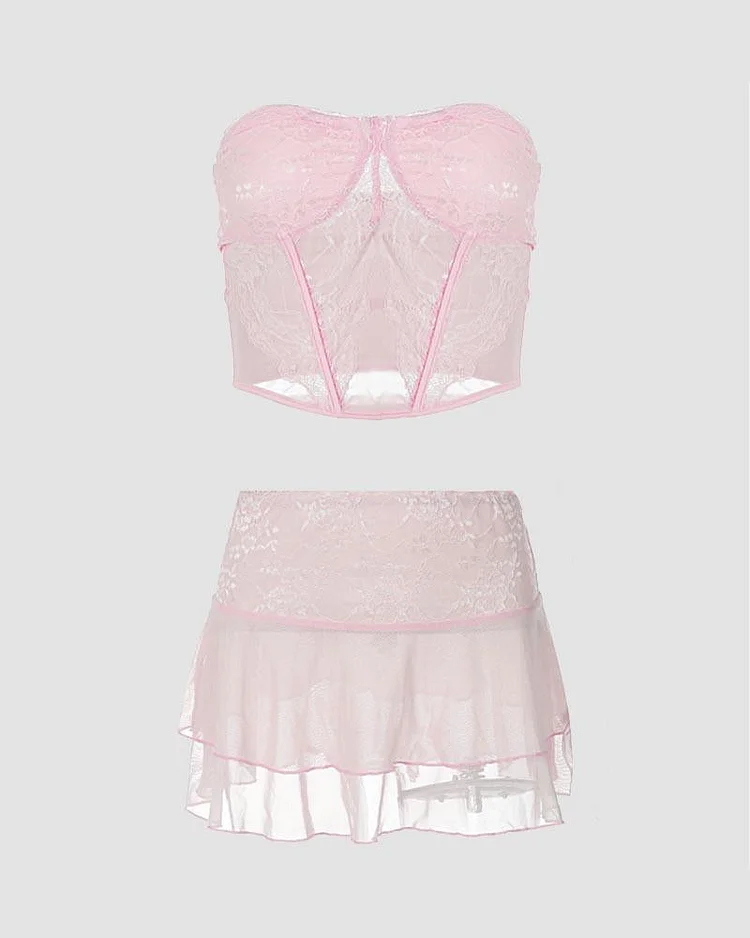 Cerauno Lace Corset and Matching Skirt Set