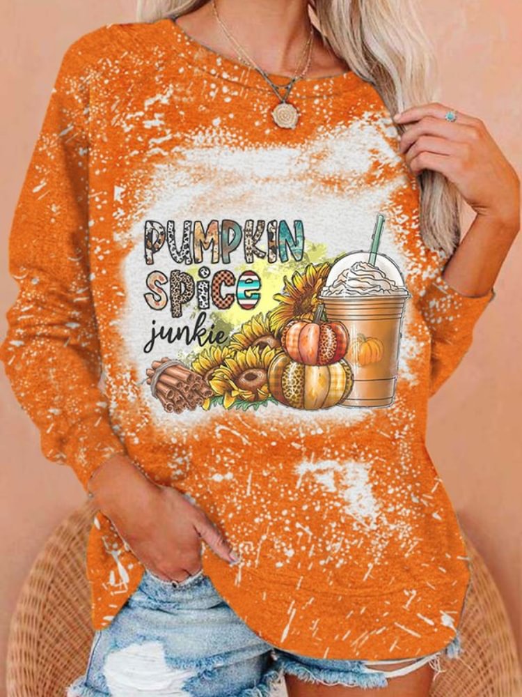 Vefave Pumpkin Spice Junkie Print Casual Sweatshirt