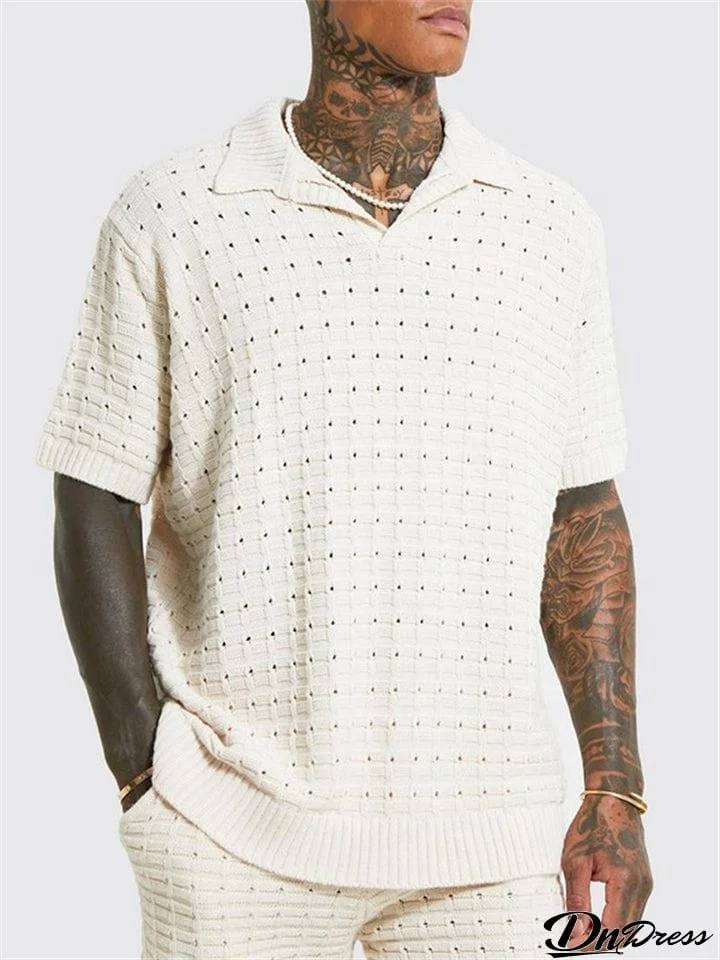 Male Stretchy Loose Knitted Polo Short Sleeve Shirts