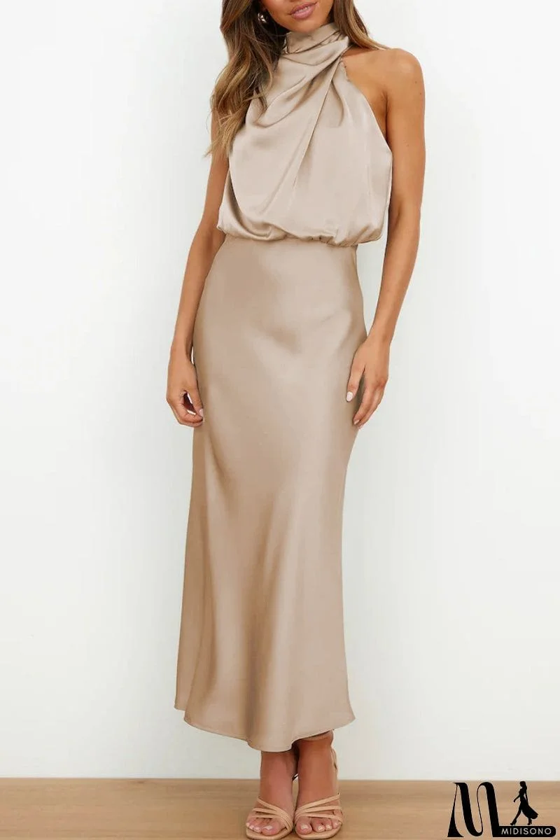 MidiSono - Celebrities Simplicity Solid Zipper Half A Turtleneck A Line Dresses
