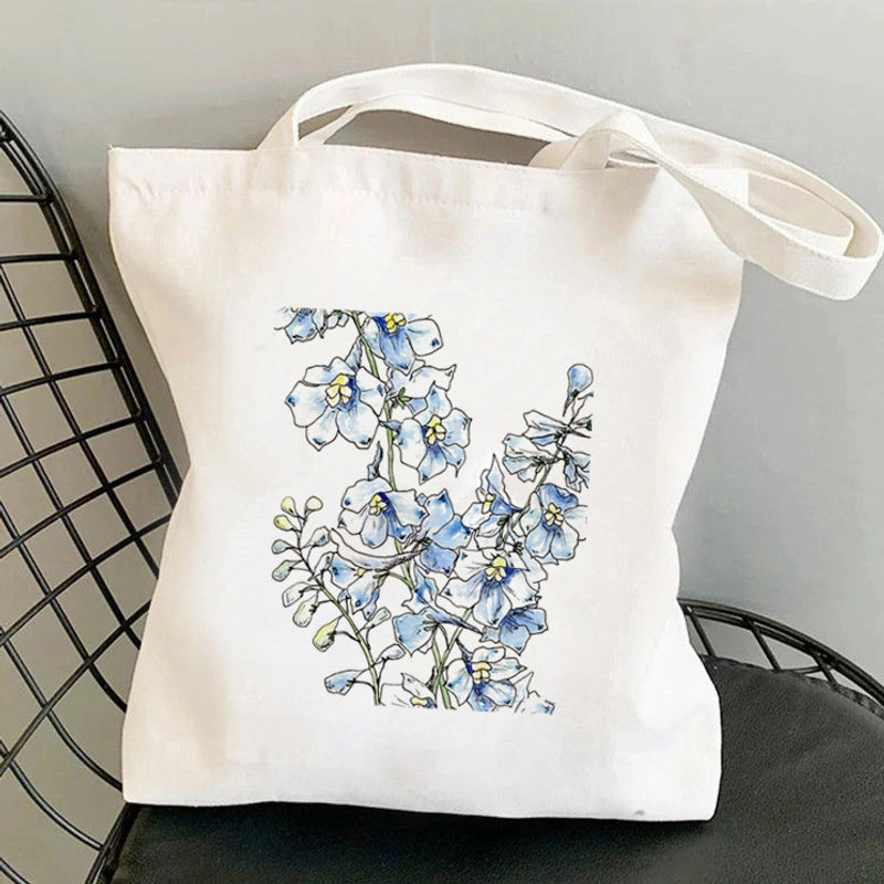 Women’s Medium Canvas Flower Basic Classic Style Square Open Canvas Bag