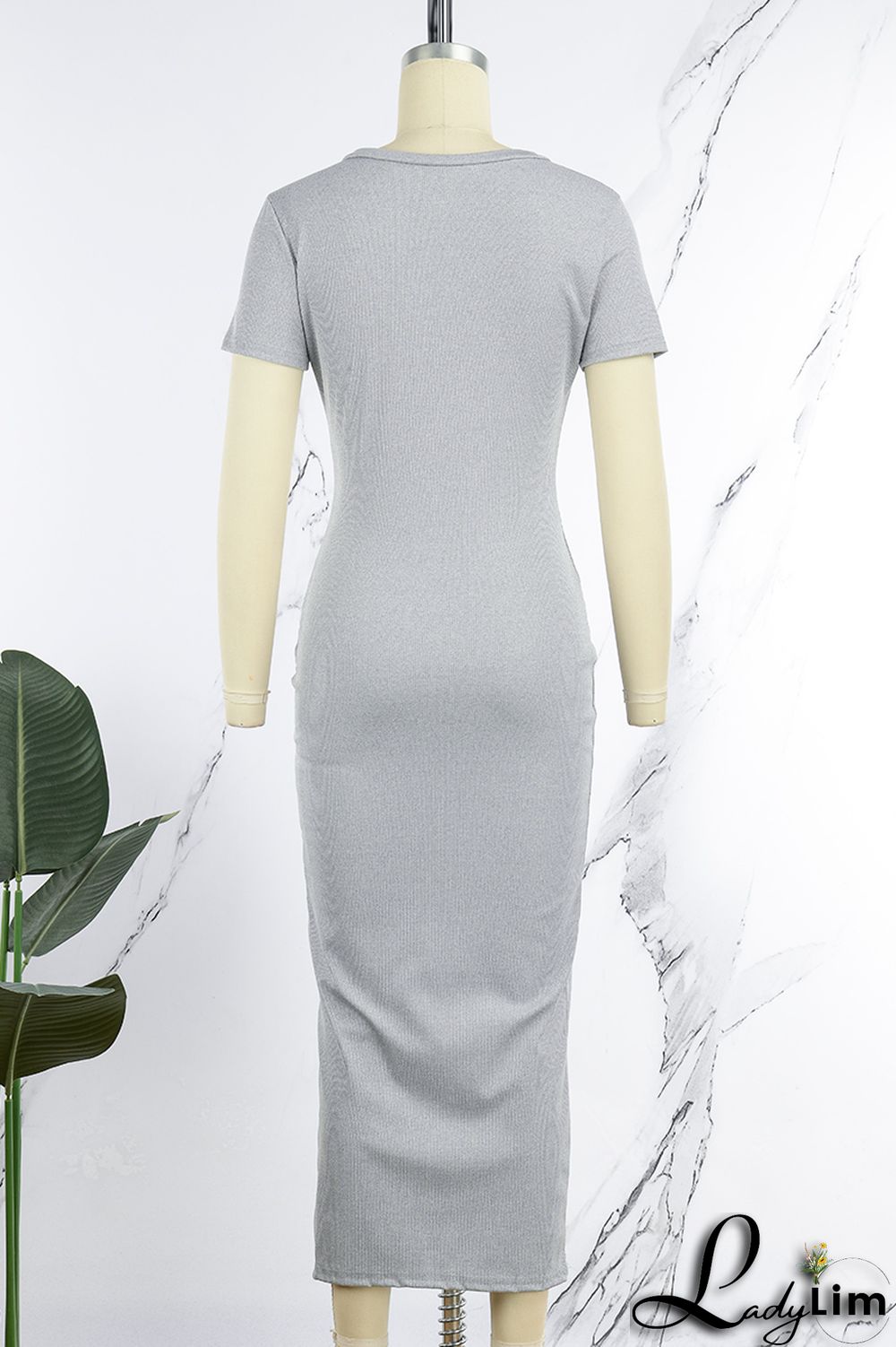 Coffee Casual Solid Basic V Neck Short Sleeve Dress Dresses