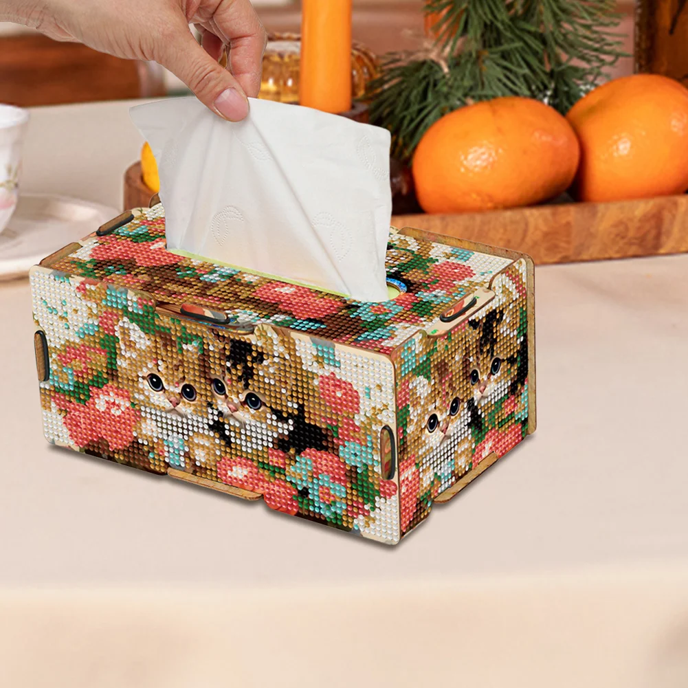 Diamond Painting Tissue Box Kits Rhinestone Craft Kit (Kitten Flower Basket)
