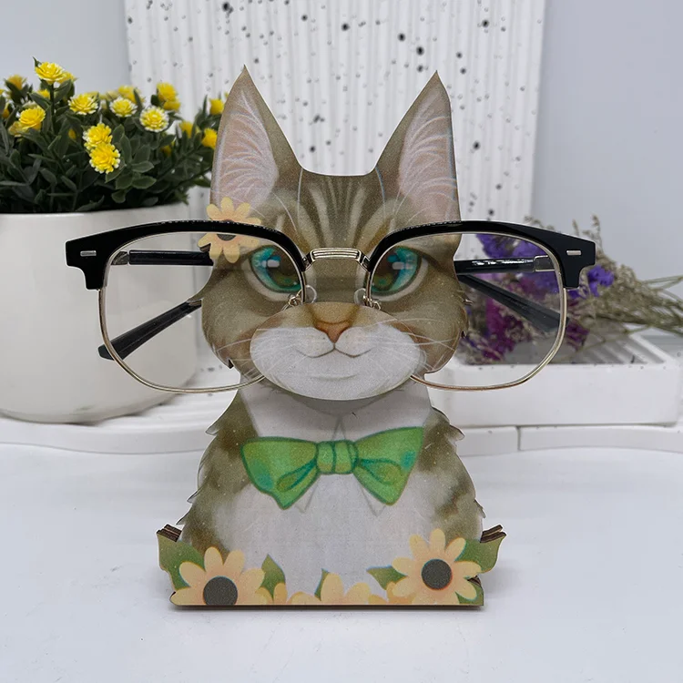 Glasses Holder Stand Gift - Green Cat