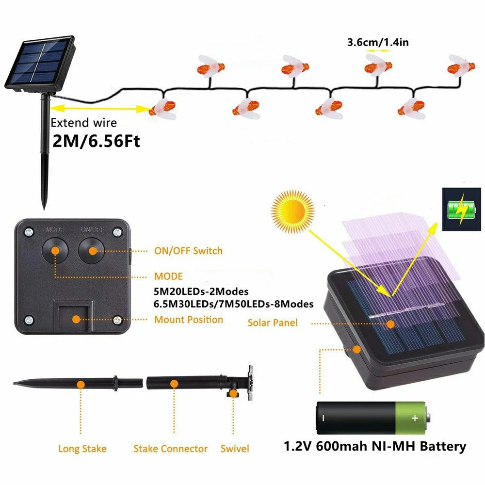 Solar Cute Bee Garden Fence LED String Lights