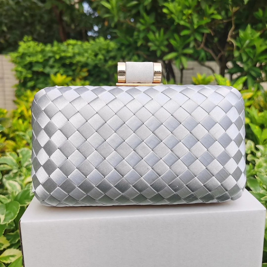 Fashion Knitting Clutch Bags Women Silver Gold Green Woven bag Wedding Purse Box Handbags Ladies Evening Bags