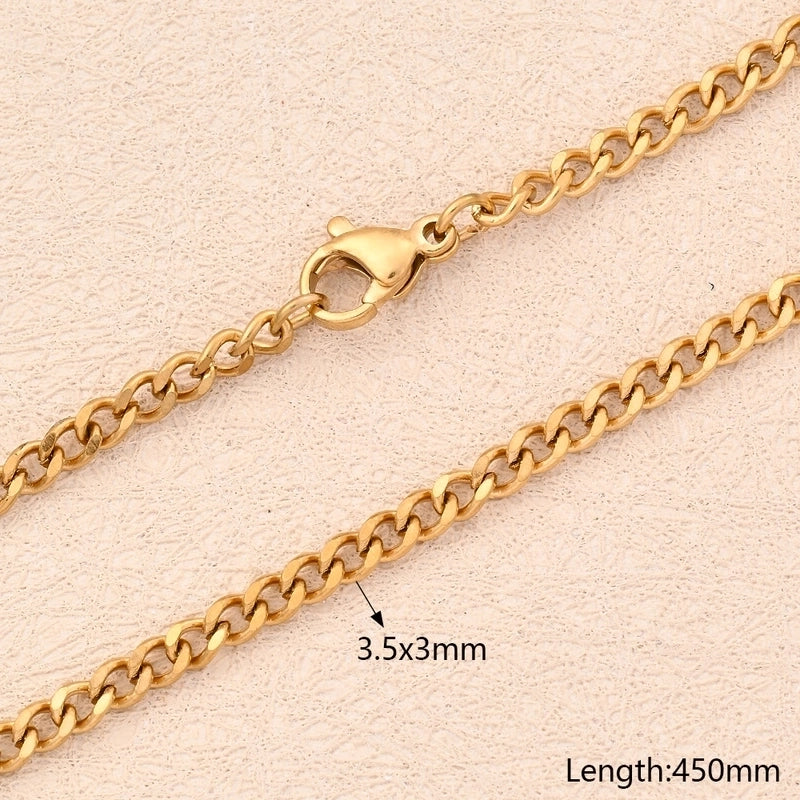 1 Strand/Package 304 Stainless Steel 18K Gold Plated Cuban Link Chain Polished 450mm 600mm Jewelry Accessories