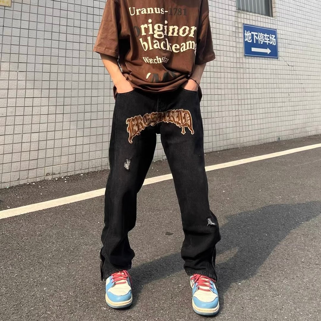 Black Streetwear Baggy Men Wide Jeans