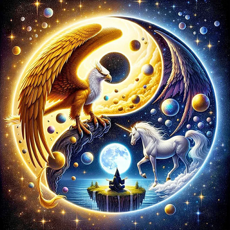 Yin Yang Diagram Eagle And Unicorn 40*40CM (Canvas) Full Round Drill Diamond Painting gbfke