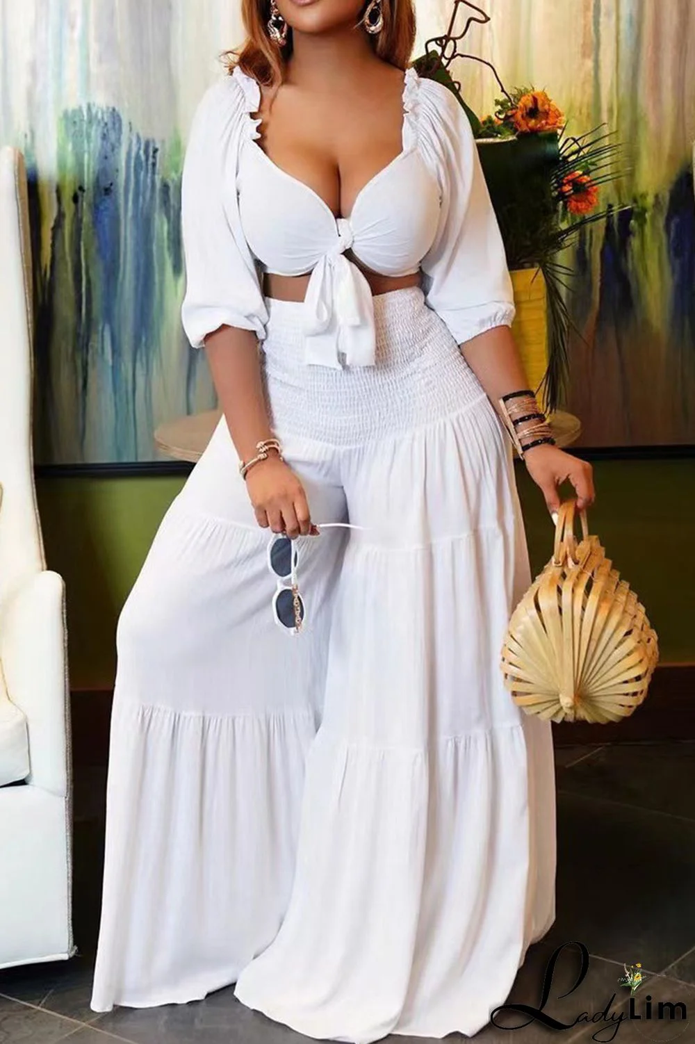 Red Fashion Sexy Solid Bandage V Neck Long Sleeve Two Pieces