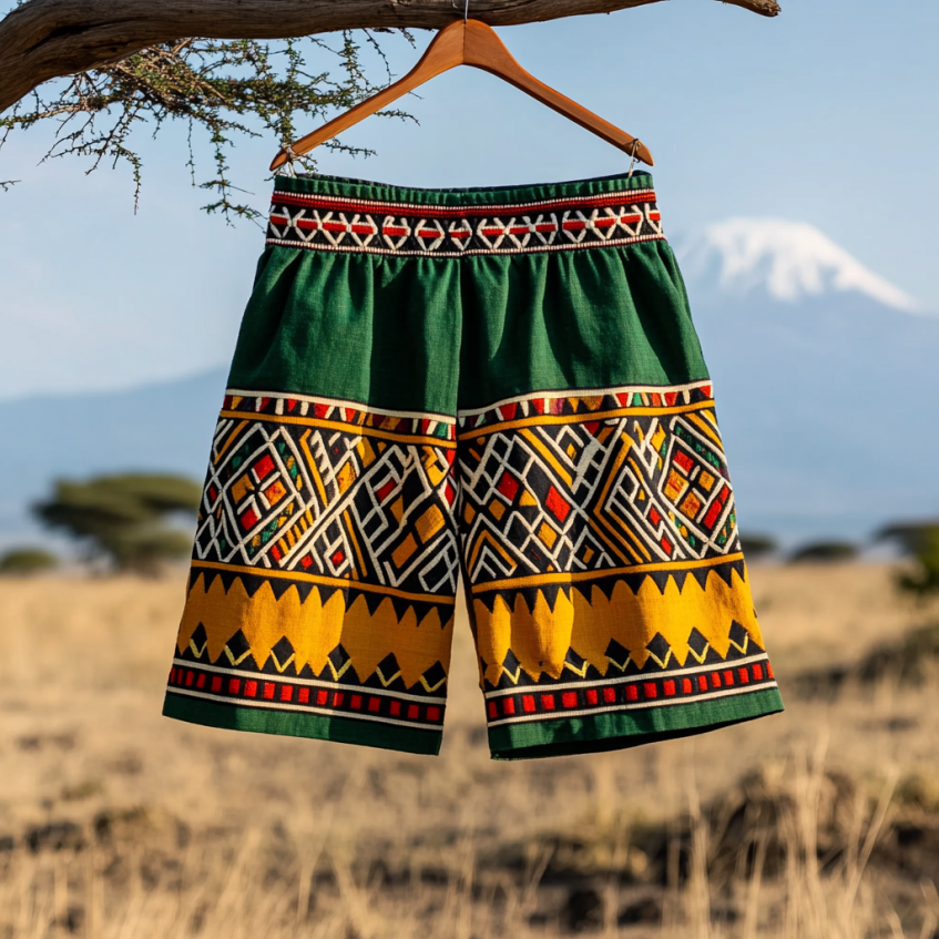Men's Juneteenth Tribal Geometric Black Pride Art Casual Linen Shorts