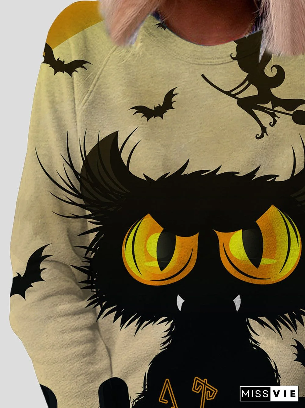 Women'S T-Shirts Cat Print Round Neck Long Sleeve T-Shirt