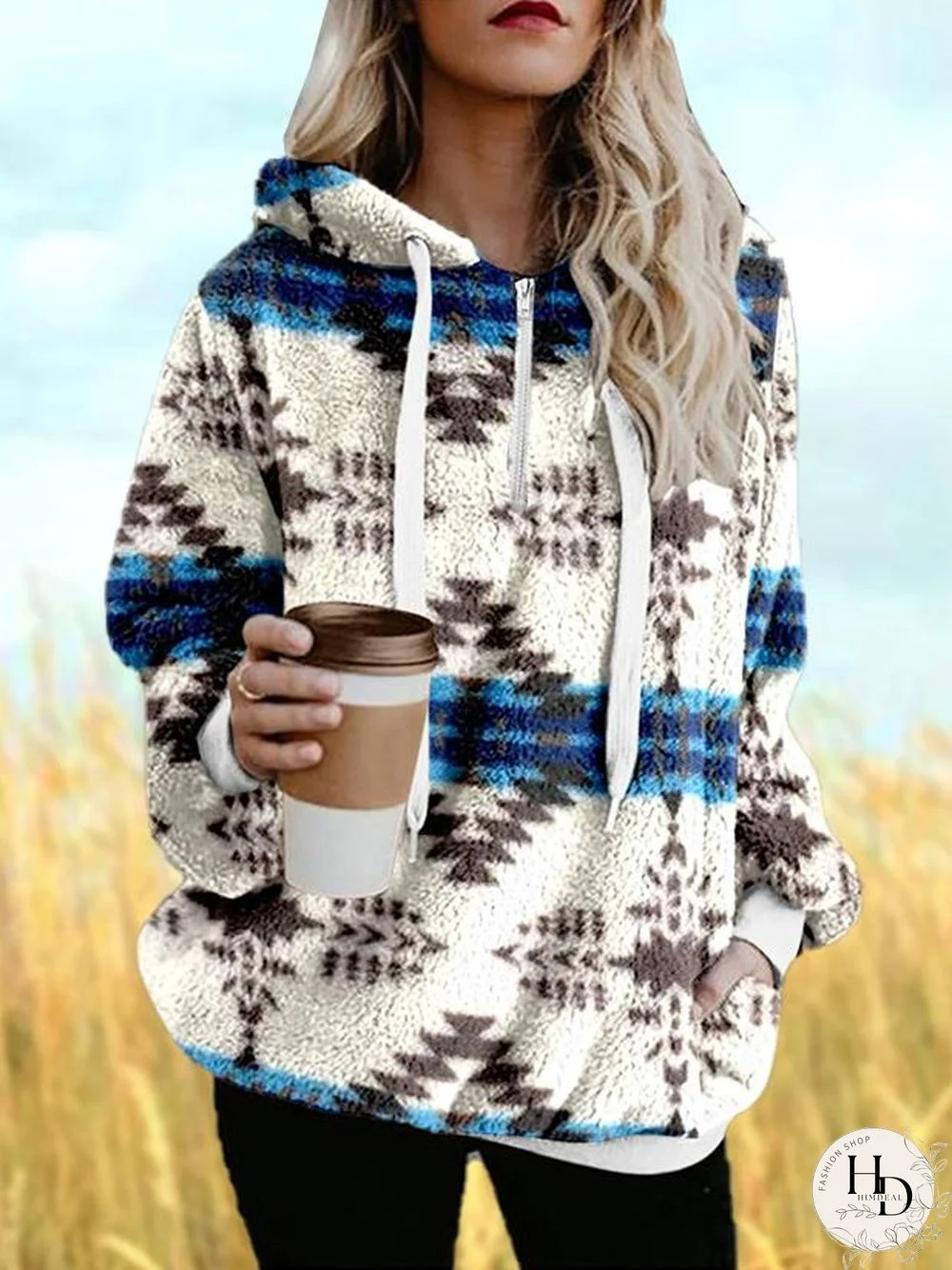 Warm Ethnic Style Pattern Women Hoodie