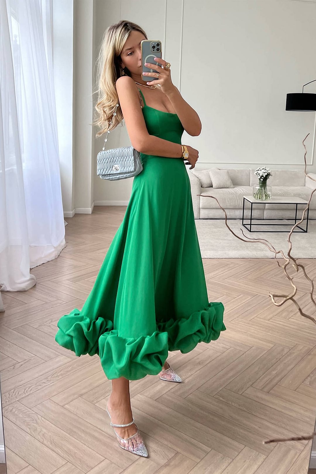 Elegant Solid Color Sling Midi Dress