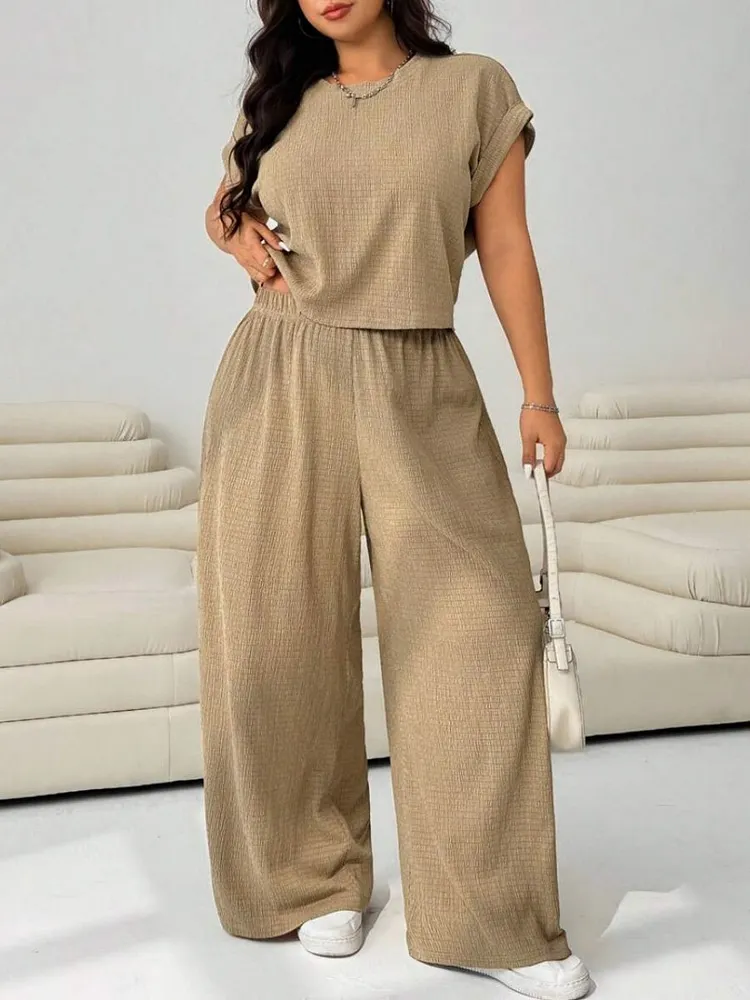 Loose-fit Simplicity Cropped T-shirt Wide-leg Trousers Set 2-piece Sets