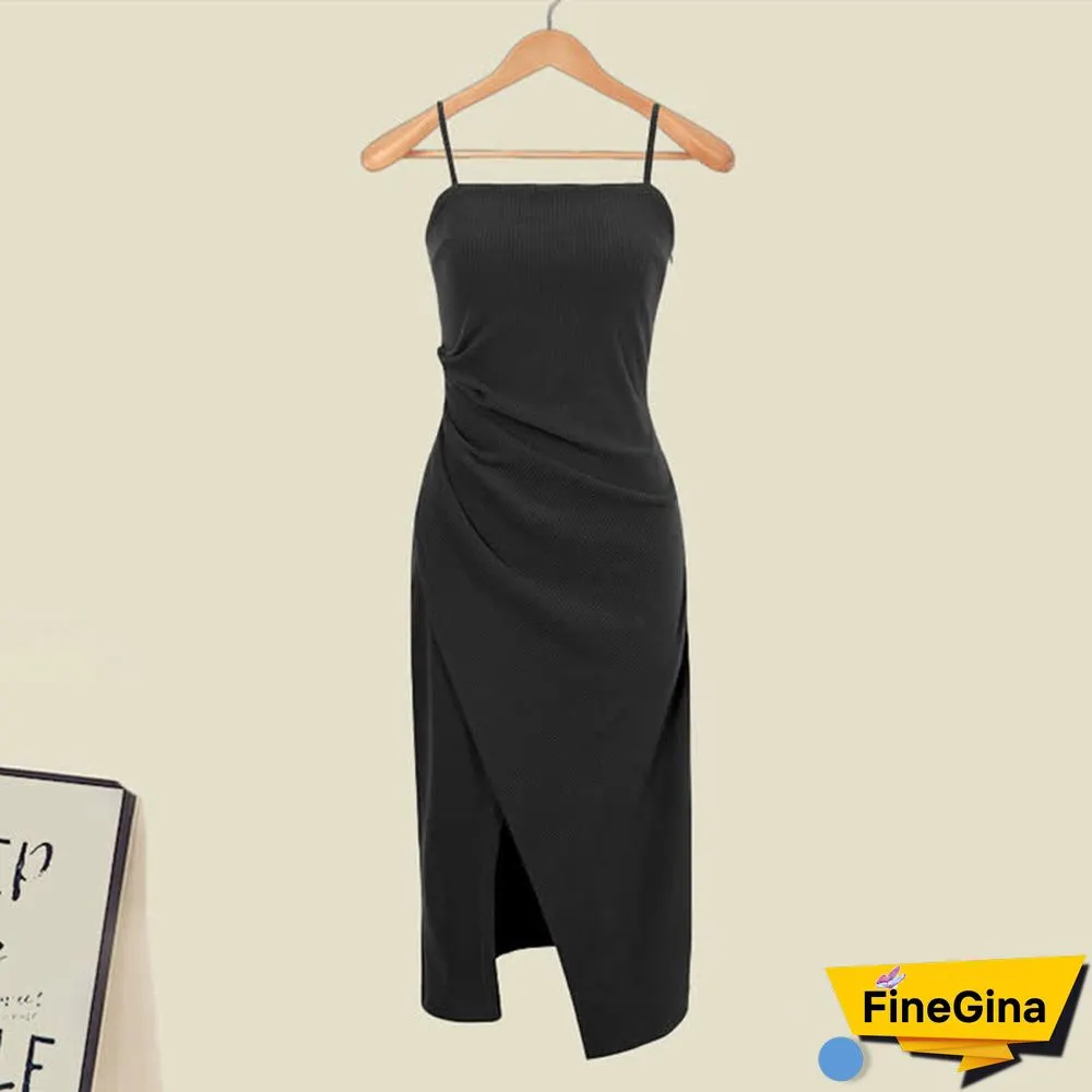 Chic Cross Velvet Crop Sweater Ruffled Split Slip Dress