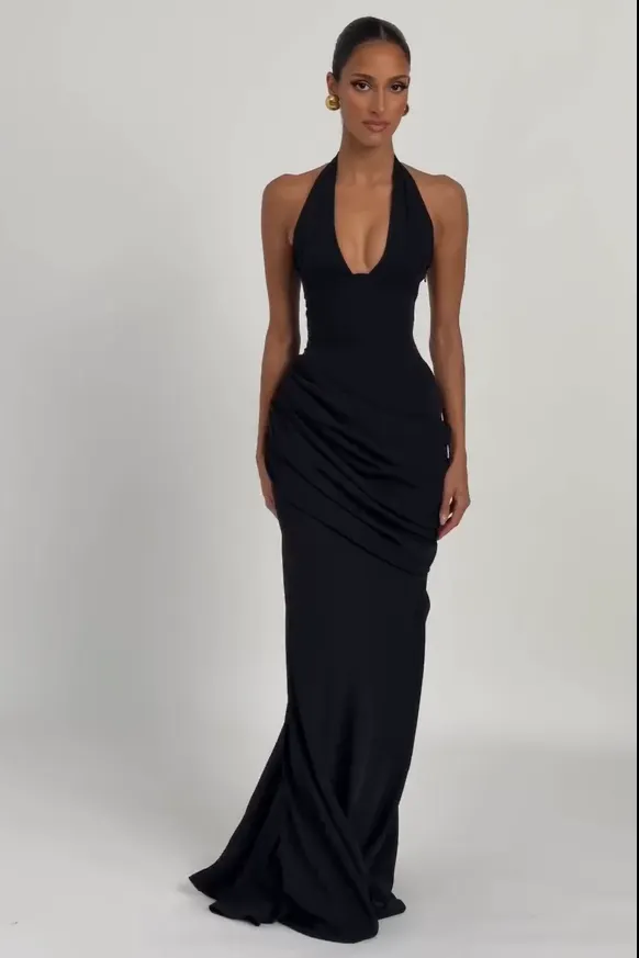 Halter Deep V-Neck Strapless Sleeveless High-Waisted Long Mermaid Prom Dress With Pleated | YQ0123 Wellcucu