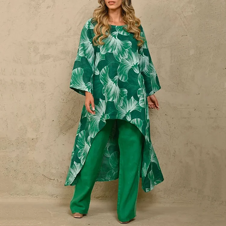 Floral Print Crewneck Two Piece Set