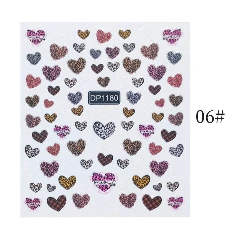 Nail Art 3D Stickers Black White Gold Love Hearts Pattern Nail Decals Manicures Nails Design Adhesive Wraps Tip Decoration