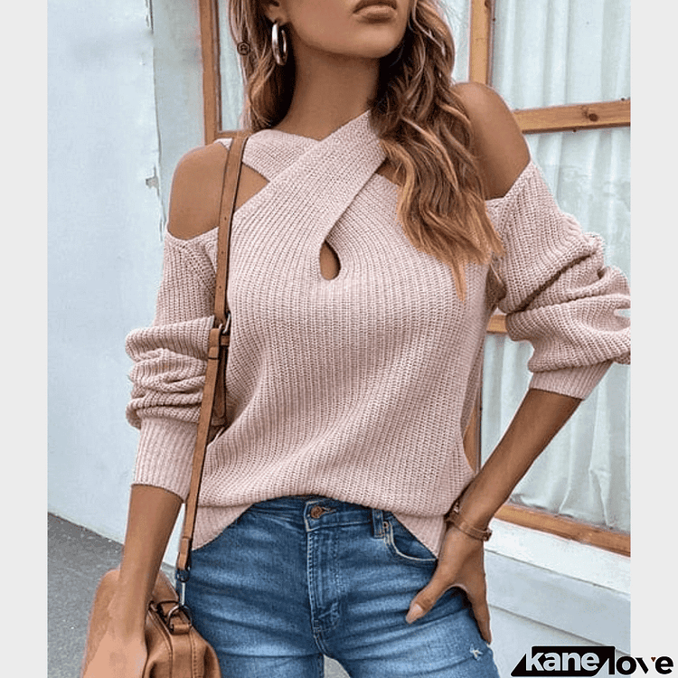 Chic Open Shoulder Knit Sweater