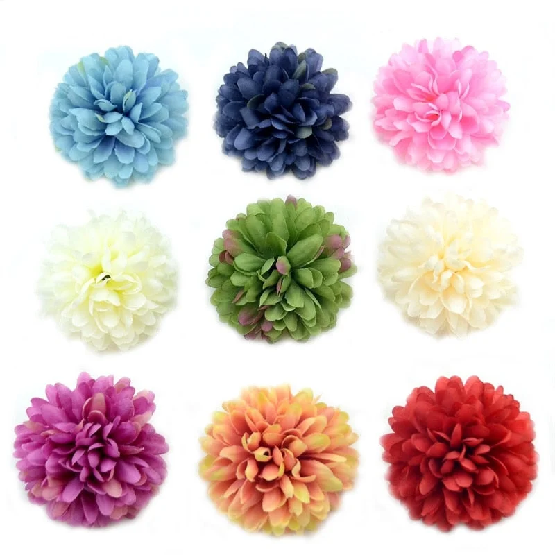 20pcs/lot 7cm Chrysanthemum Silk Artificial Flower Head Hydrangea Flowers Home Wedding Decoration Candy Gift Box DIY Accessories