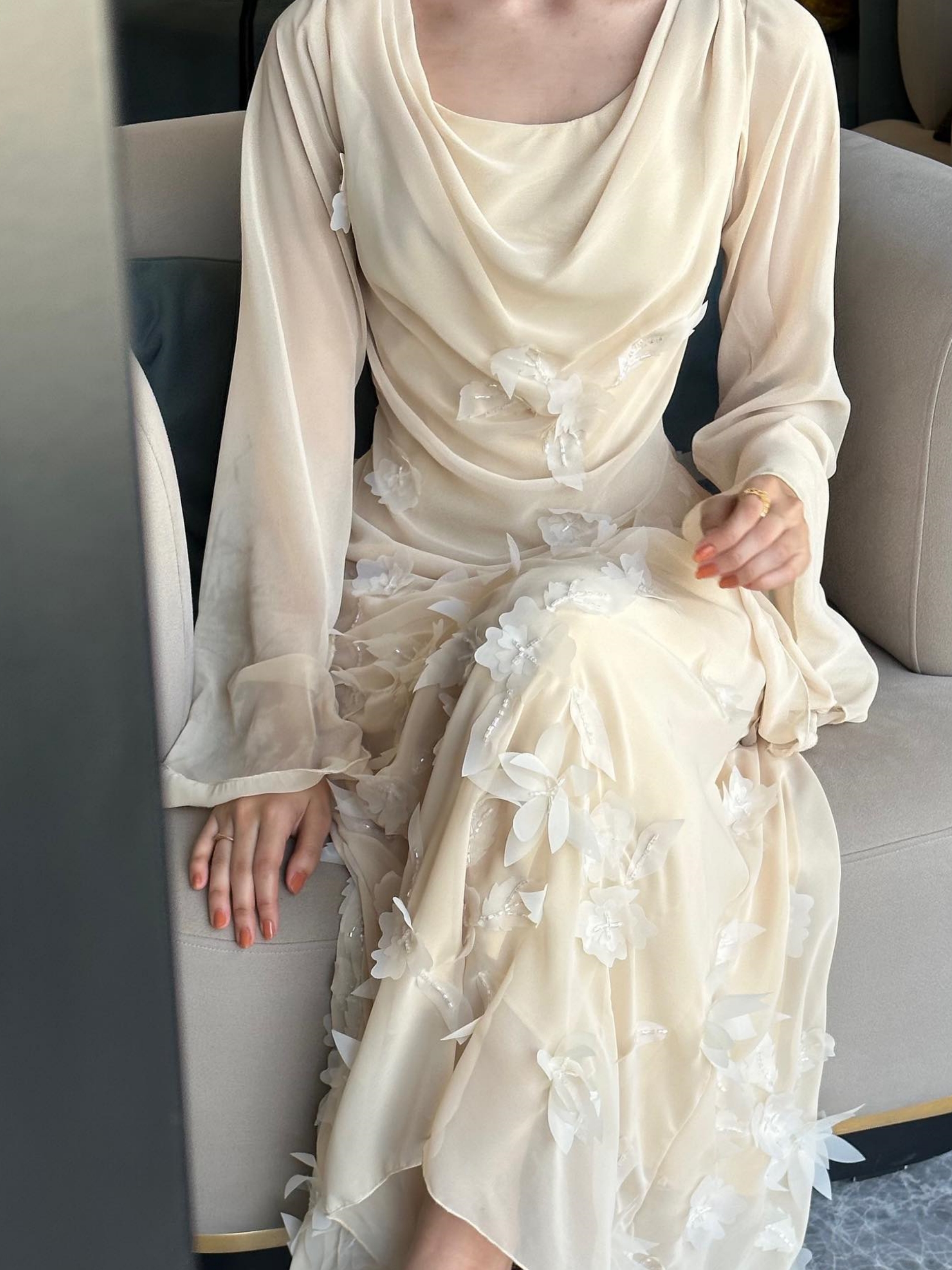Elegant Chiffon Pile Collar Floral Maxi Dress | Oxredo Shop Ramadan Sale